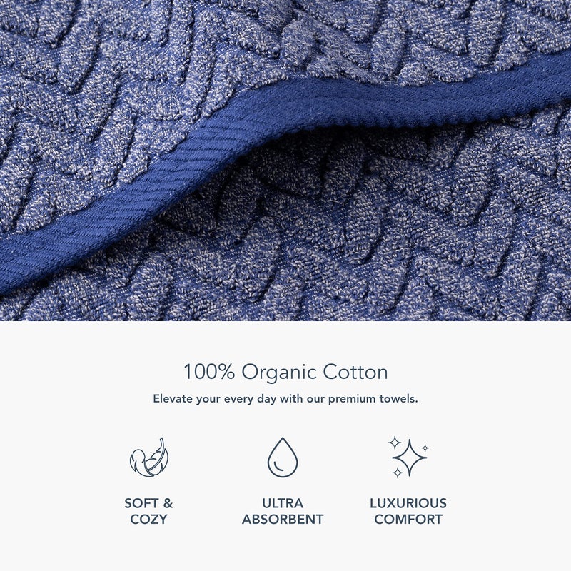 TexereSilk Texere 100% Organic Cotton Jacquard 650 GSM Premium Bath Towel Sets - Extra Absorbent Quick Dry and Plush (Cable, Estate Blue, 2 Bath & 2 Hand Towels) - Image 2